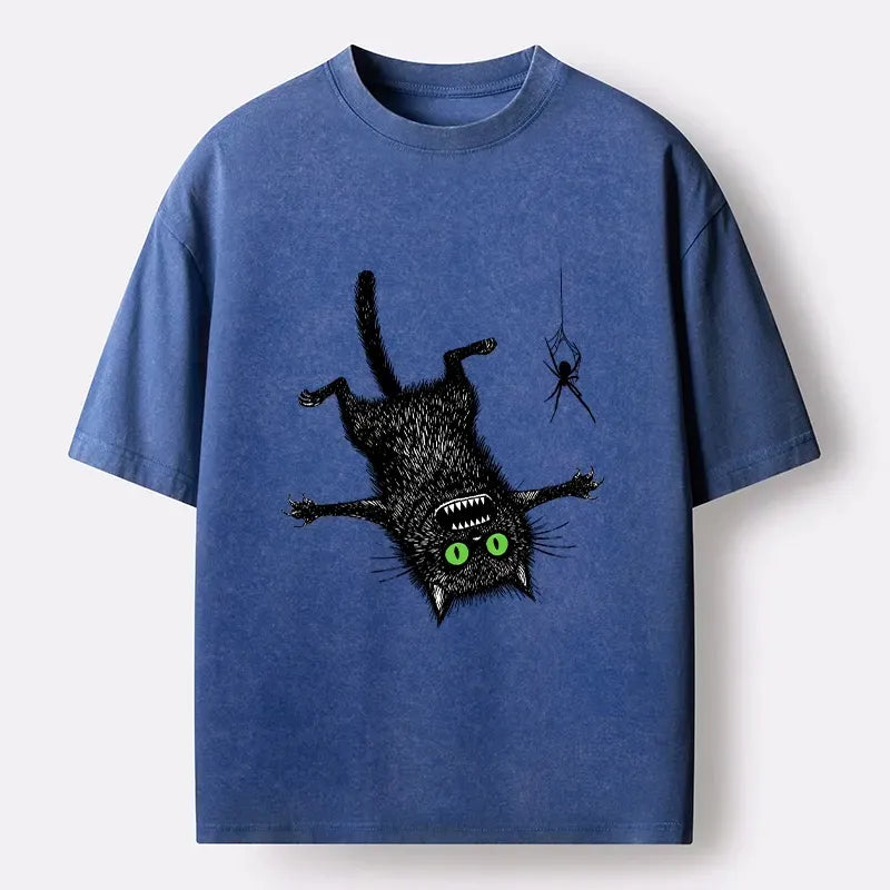 Kyoto-Lion Scared Cat Vs Spider Prank Washed T-Shirt