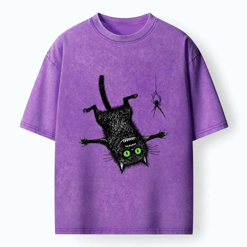 Funny scared cat washed t-shirt free shipping