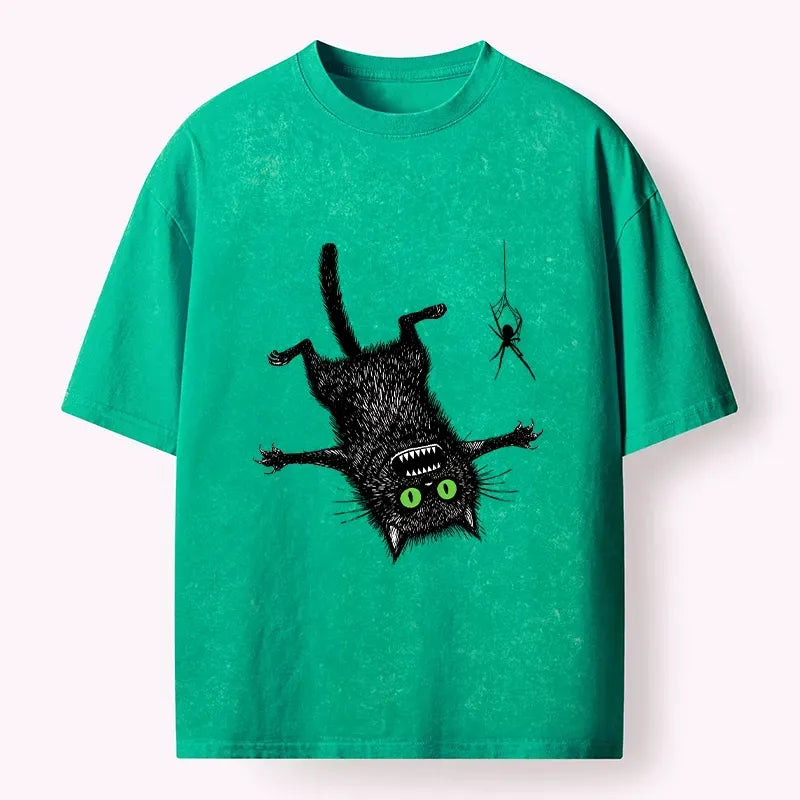 Funny scared cat washed t-shirt free shipping