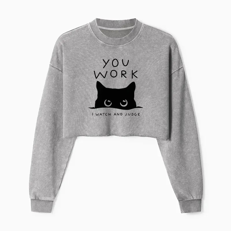 Kyoto-Lion A Cat That Spies Washed Crop Sweatshirt