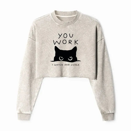Kyoto-Lion A Cat That Spies Washed Crop Sweatshirt