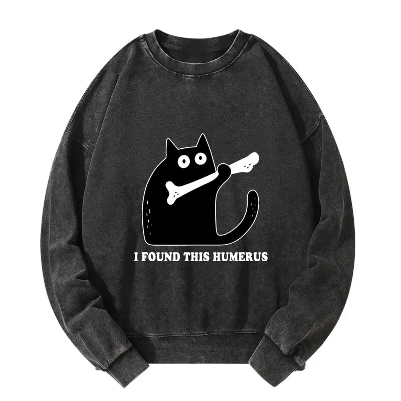 Funny Cat Sweatshirt with Washed Style