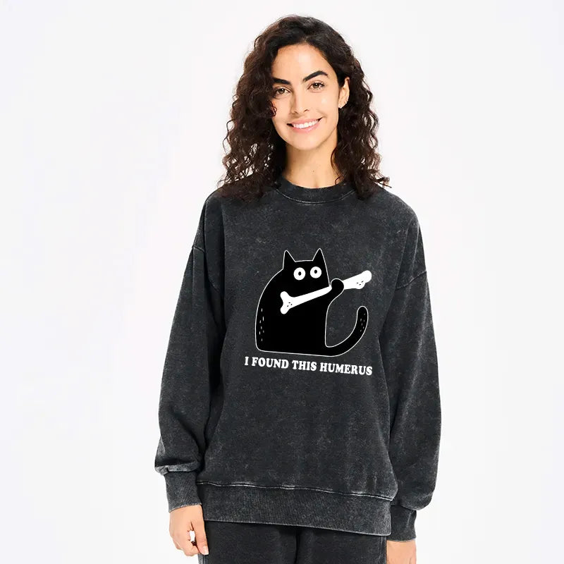Japanese Cat Washed Sweatshirt for Casual Wear