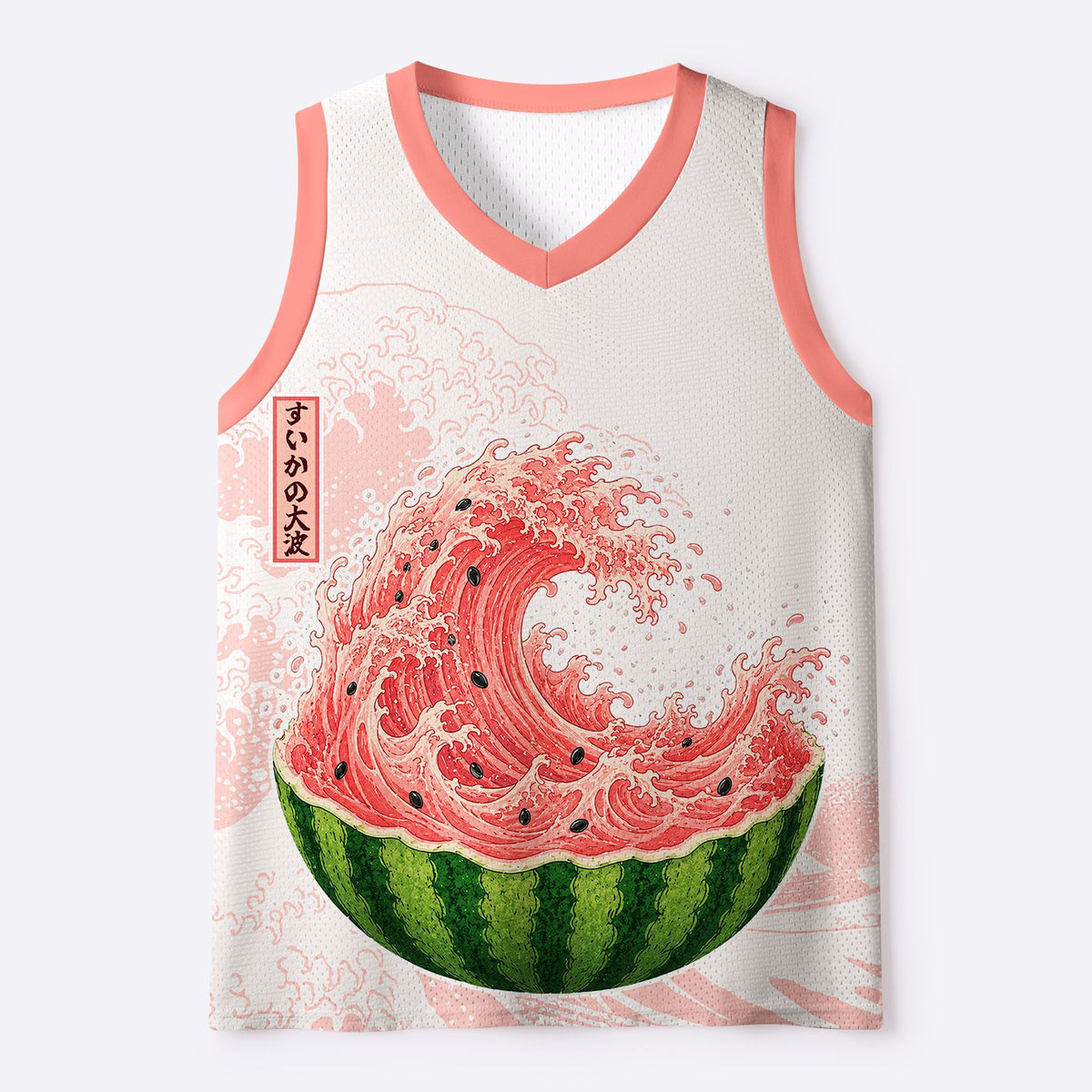 Kyoto-Lion Watermelon Wave Summer Ukiyo Art Mesh Tank Top