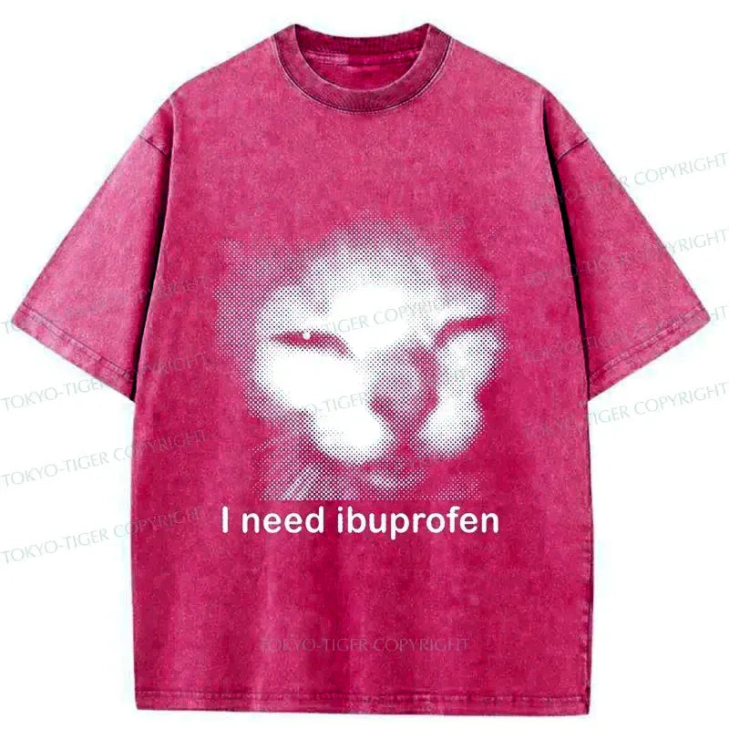 Kyoto-Lion Blurry Cat Need Ibuprofen Washed T-Shirt