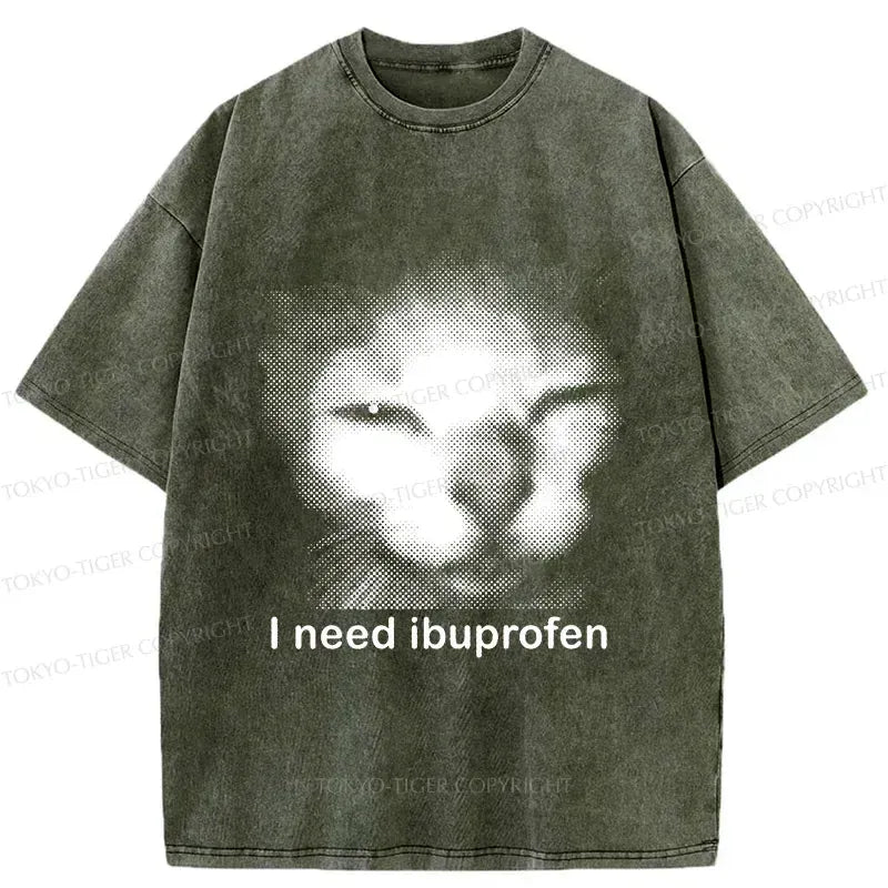 Kyoto-Lion Blurry Cat Need Ibuprofen Washed T-Shirt