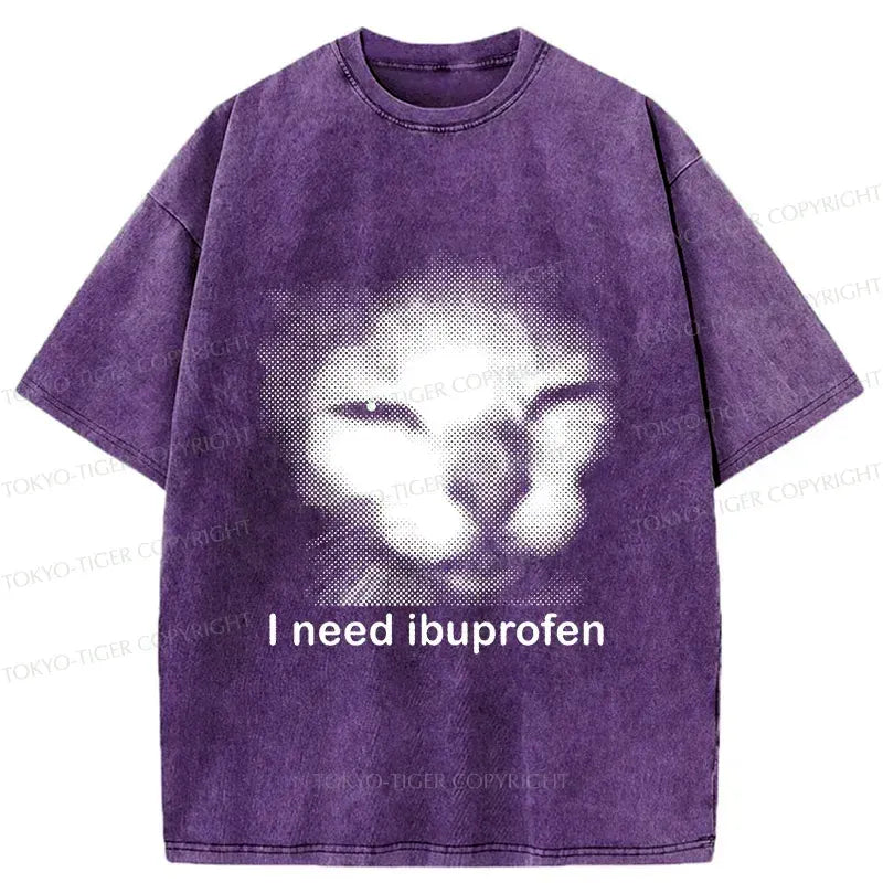 Kyoto-Lion Blurry Cat Need Ibuprofen Washed T-Shirt