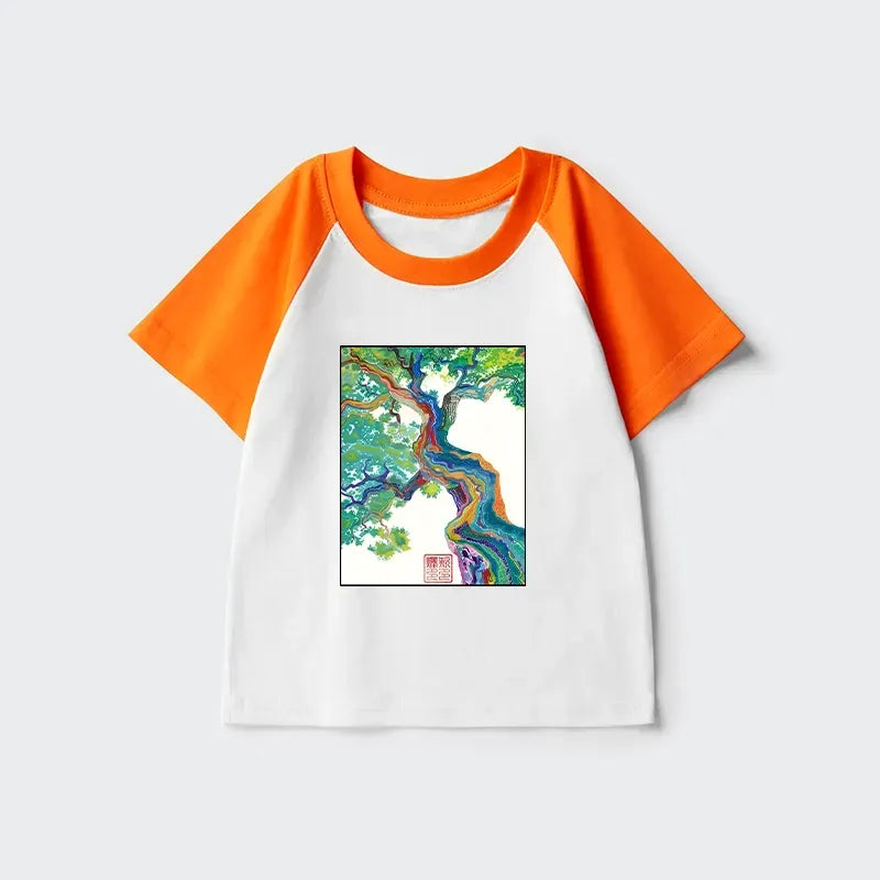 Kyoto-Lion Colorful Magic Tree Kids Raglan T-shirt