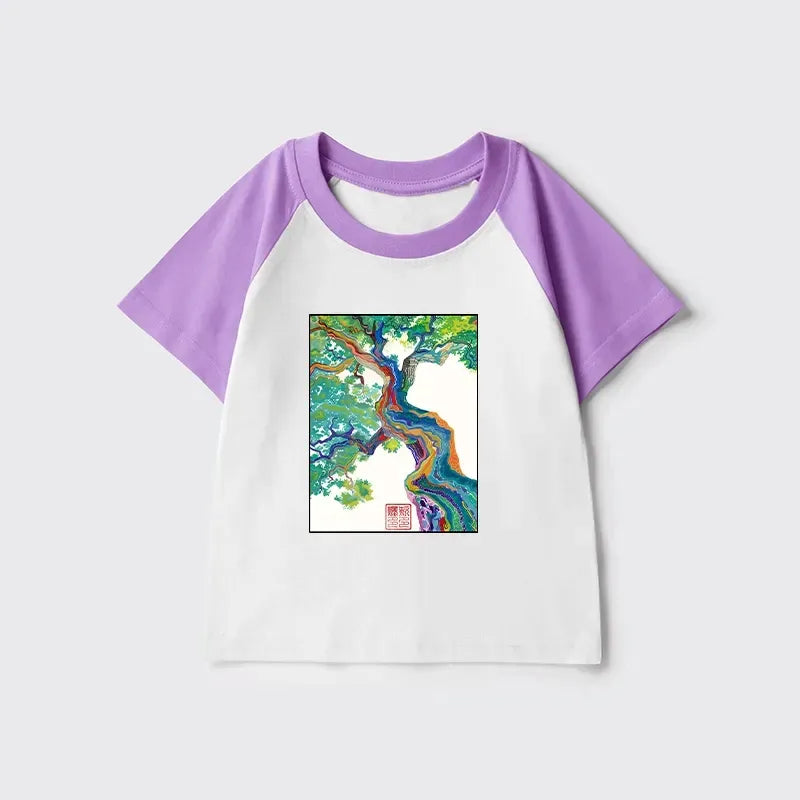 Kyoto-Lion Colorful Magic Tree Kids Raglan T-shirt