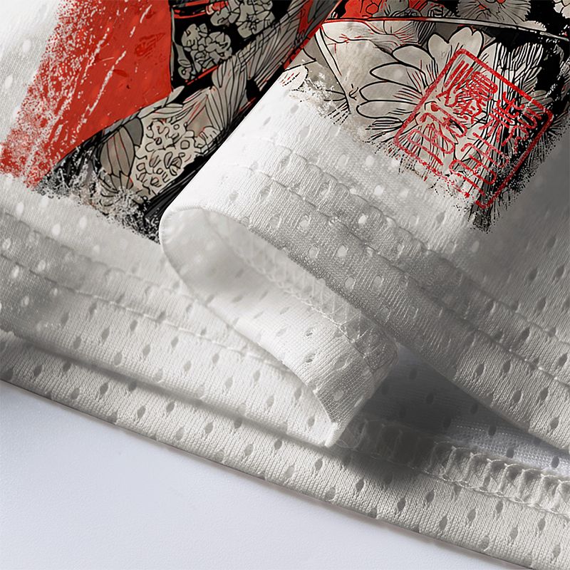 Red Ukiyo-e Art Mesh Jersey for Summer