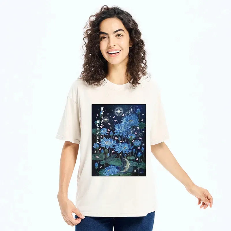 Kyoto Lotus Star Ukiyo-e T-Shirt for Summer