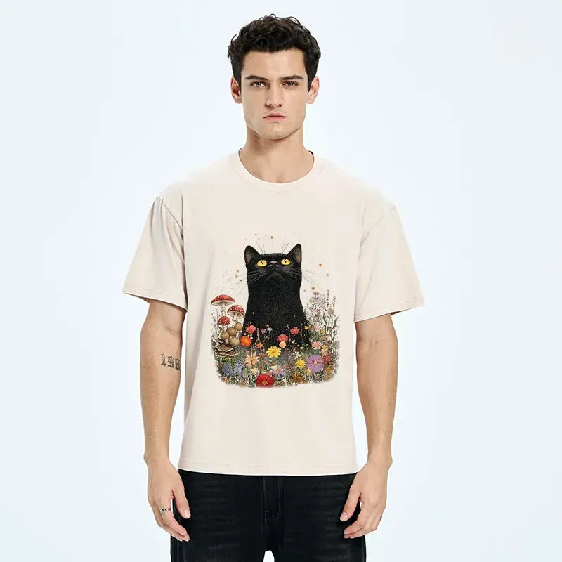 Black Cat Retro Streetwear Tee