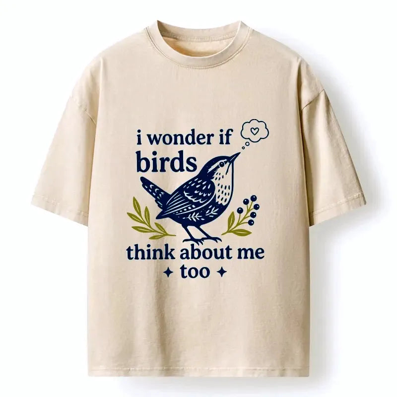Kyoto-Lion Whimsical Bird Sweet Thought Washed T-Shirt