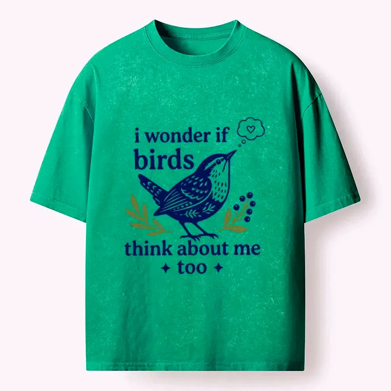 Kyoto-Lion Whimsical Bird Sweet Thought Washed T-Shirt