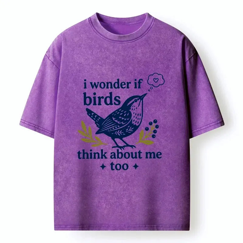 Kyoto-Lion Whimsical Bird Sweet Thought Washed T-Shirt