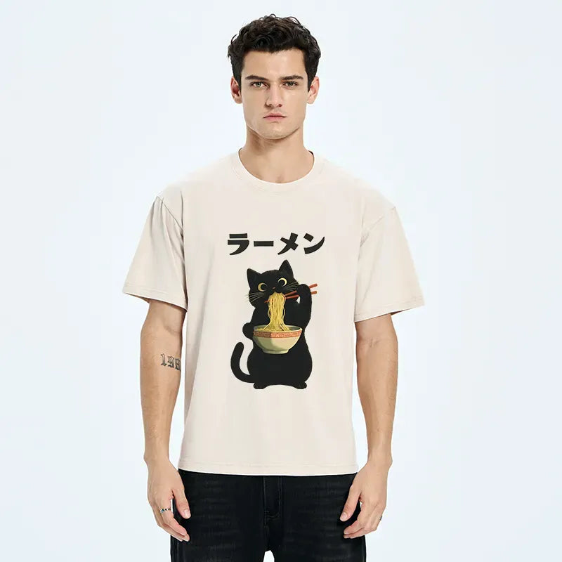 Japanese Black Cat Ramen T-Shirt Unisex