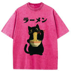 Vintage Washed Cat Ramen Tee for Streetwear