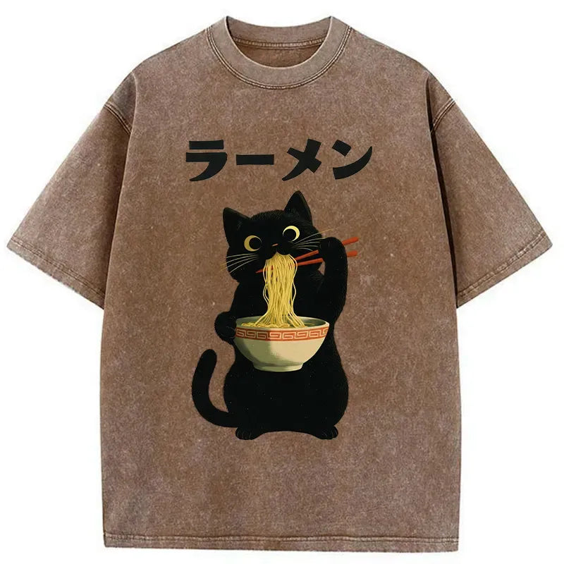 Funny Black Cat Ramen Shirt Gift for Her