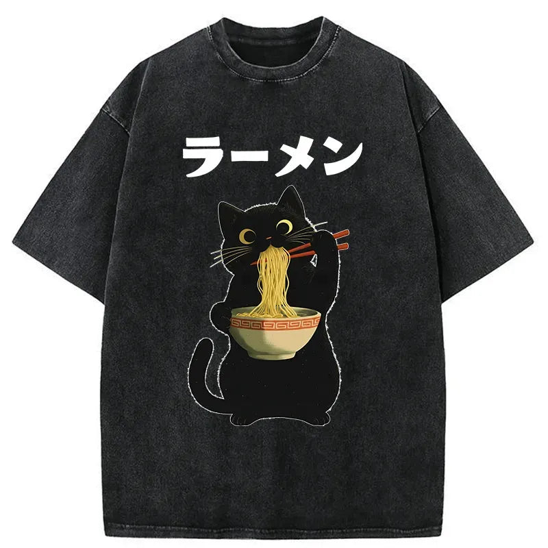 Funny Black Cat Ramen Shirt Gift for Her