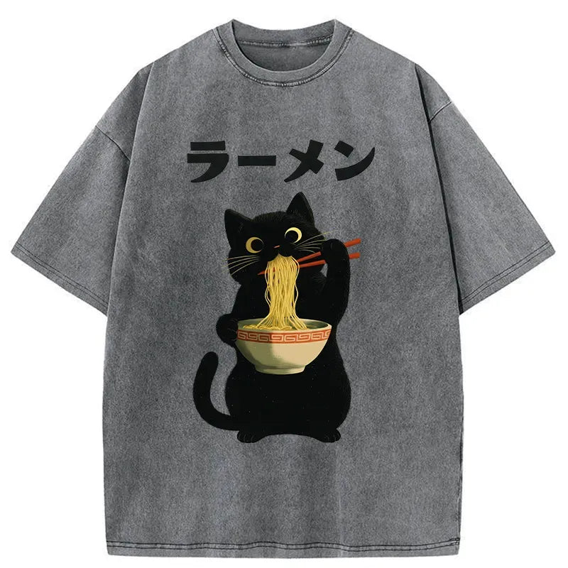 Funny Black Cat Ramen Shirt Gift for Her