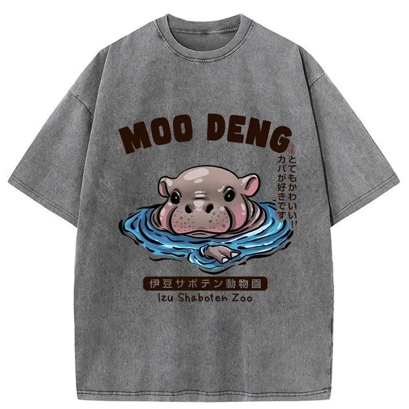 Kyoto-Lion Relaxed Hot Spring Moo Deng Washed T-Shirt