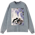 Kyoto-Lion Cats plotting under the wisteria Washed Long Sleeve T-Shirt
