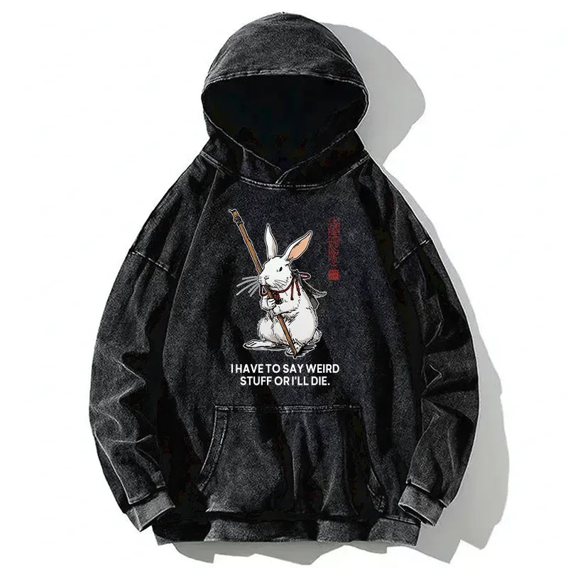 Japanese Rabbit Washed Hoodie for Daily Wear
