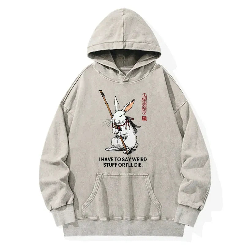 Kyoto-Lion Rabbit Gotta Say Weird Stuff Or Die Washed Hoodie