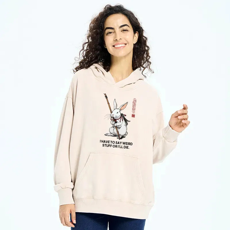 Kyoto-Lion Rabbit Gotta Say Weird Stuff Or Die Washed Hoodie