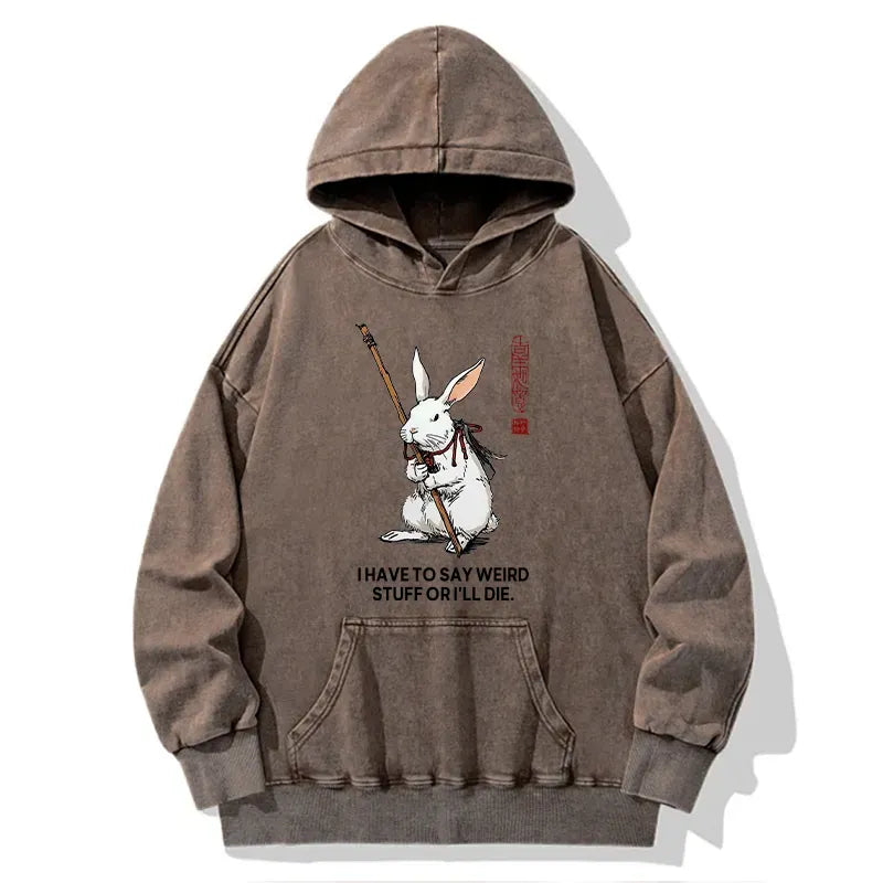 Kyoto-Lion Rabbit Gotta Say Weird Stuff Or Die Washed Hoodie