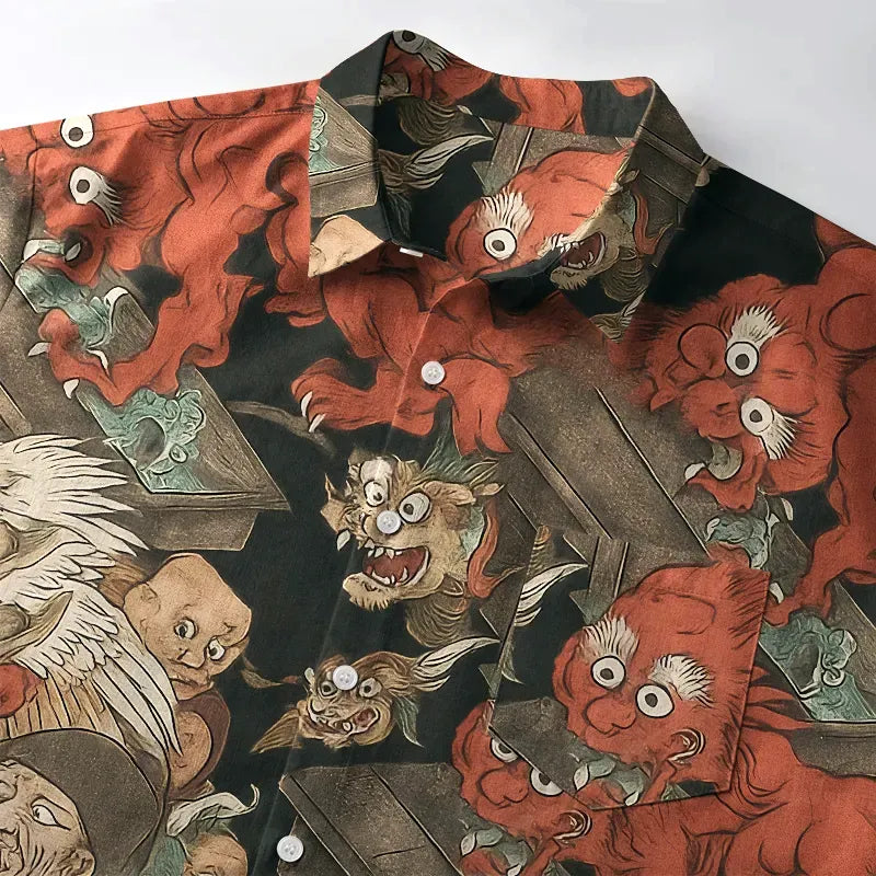 Kyoto-Lion Japanese Mythical Beasts Button-up Shirt