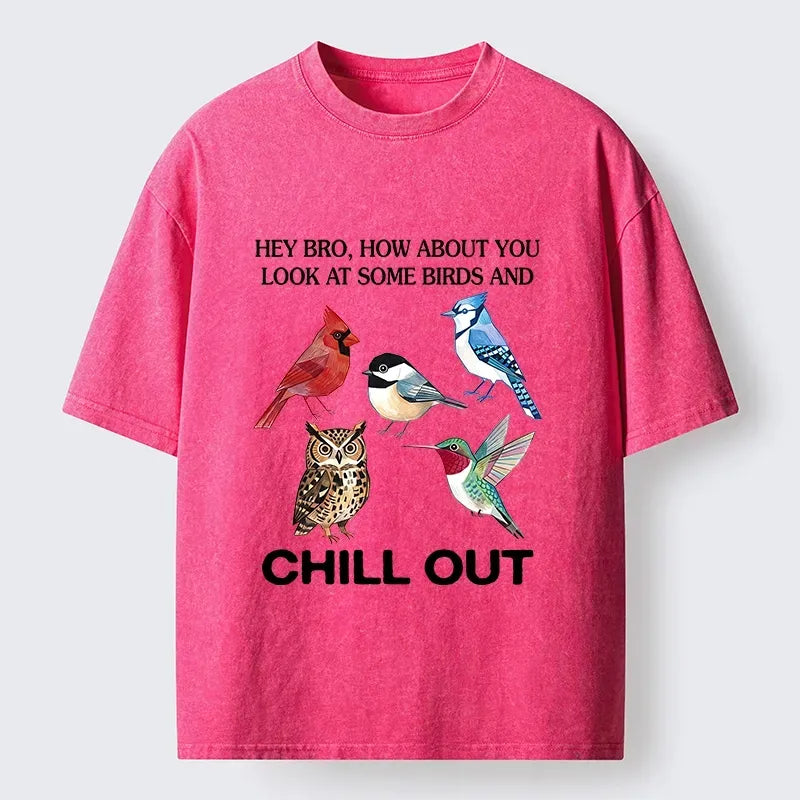 Kyoto-Lion Watch Birds And Chill Out Now Washed T-Shirt
