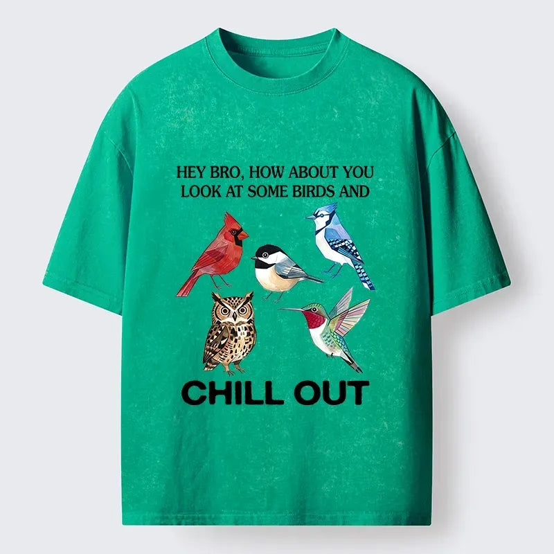 Kyoto-Lion Watch Birds And Chill Out Now Washed T-Shirt