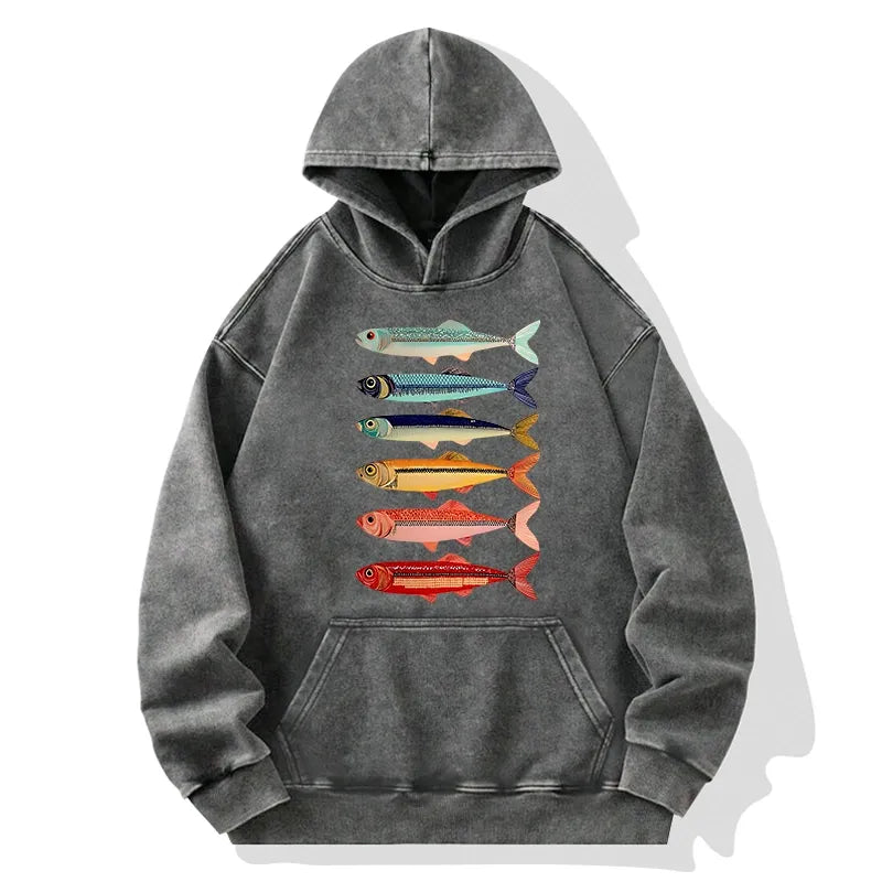 Kyoto-Lion Colorful Fish Stack Washed Hoodie