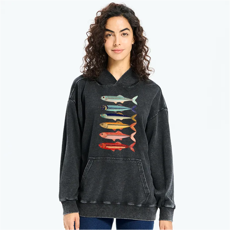Kyoto-Lion Colorful Fish Stack Washed Hoodie