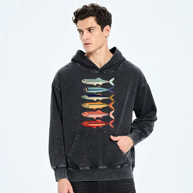 Kyoto-Lion Colorful Fish Stack Washed Hoodie