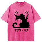 Kyoto-Lion Angry Japanese Cat Funny Washed T-Shirt