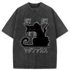japanese funny cat washed t-shirt