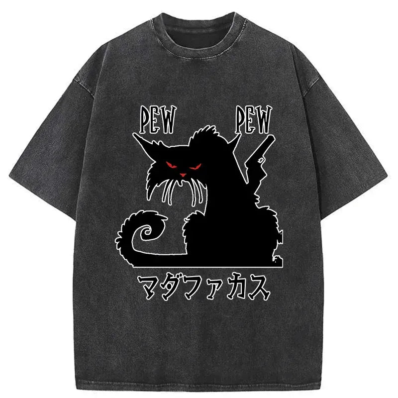 japanese funny cat washed t-shirt