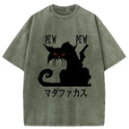 Kyoto-Lion Angry Japanese Cat Funny Washed T-Shirt