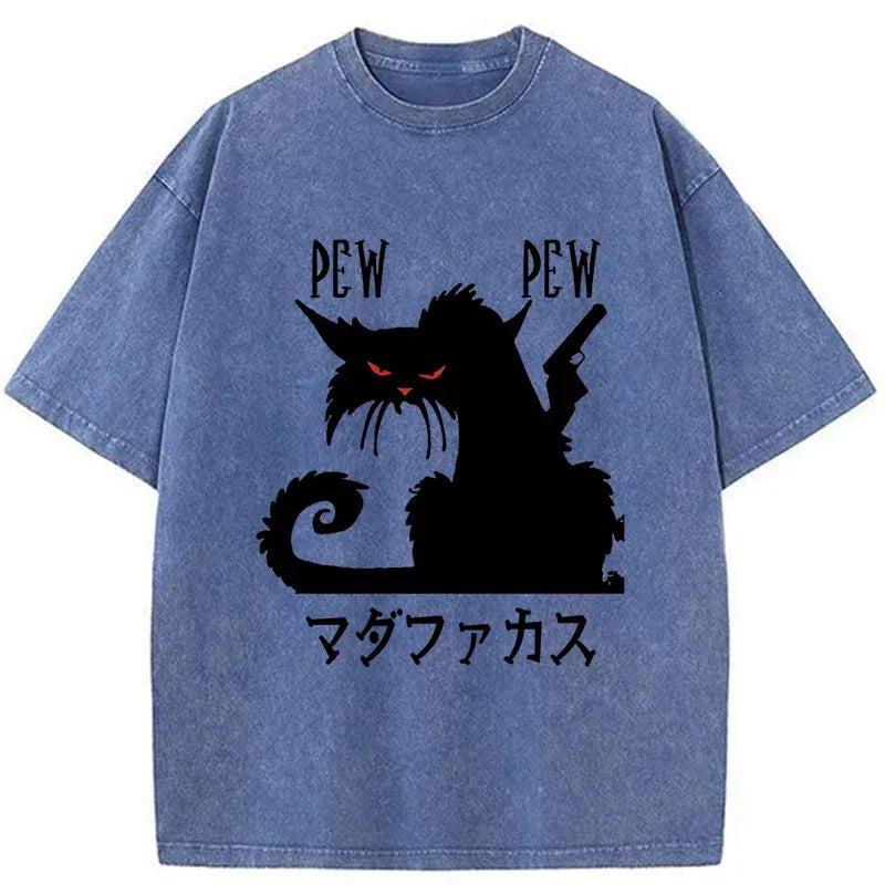 japanese funny cat washed t-shirt