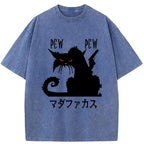 japanese funny cat washed t-shirt