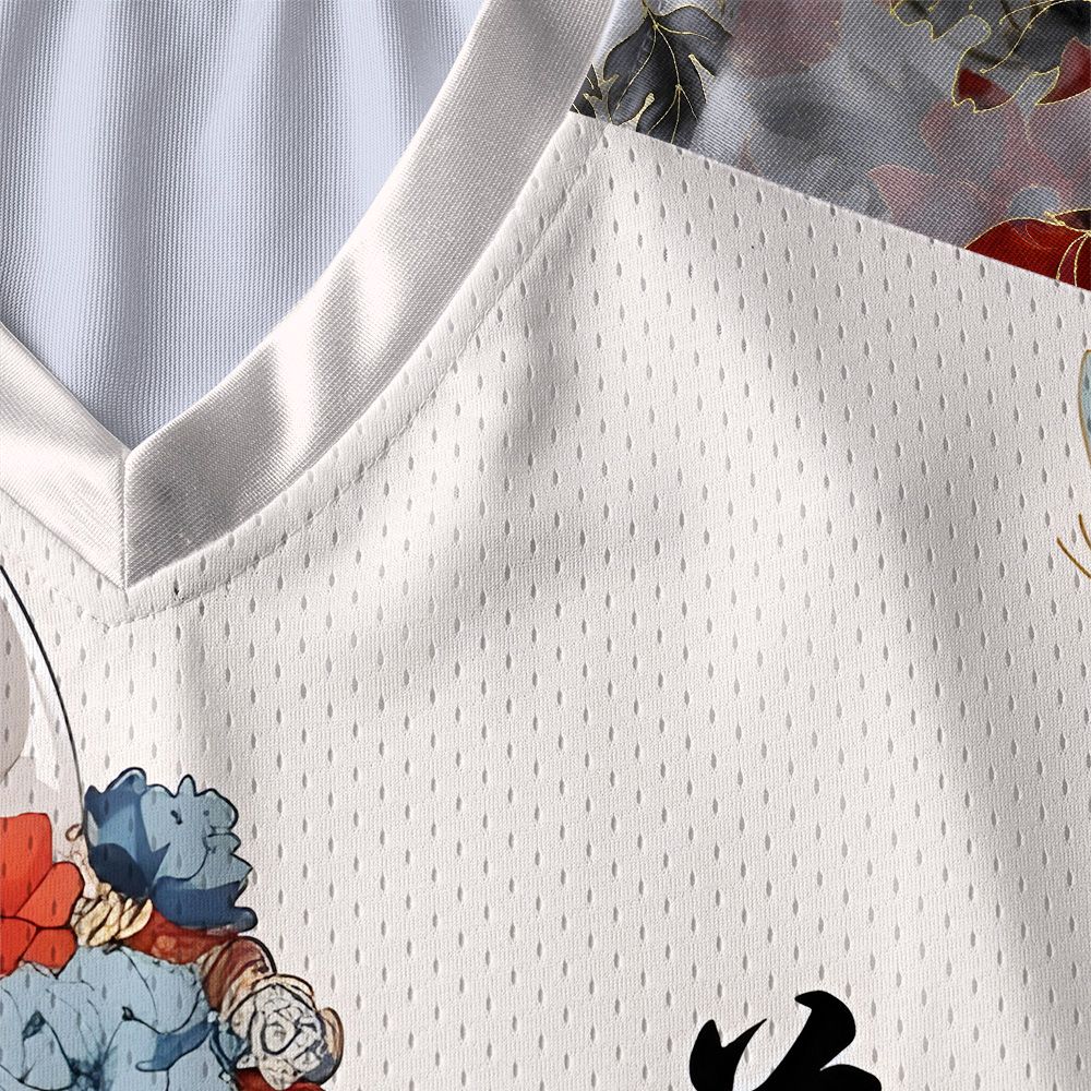 Kyoto-Lion Peony Butterfly Kimono Cat Paneled Long Sleeve Jersey