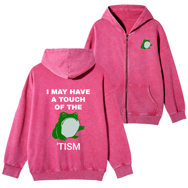 Kyoto-Lion Funny Frog Flipping The Bird Washed Zip Hoodie