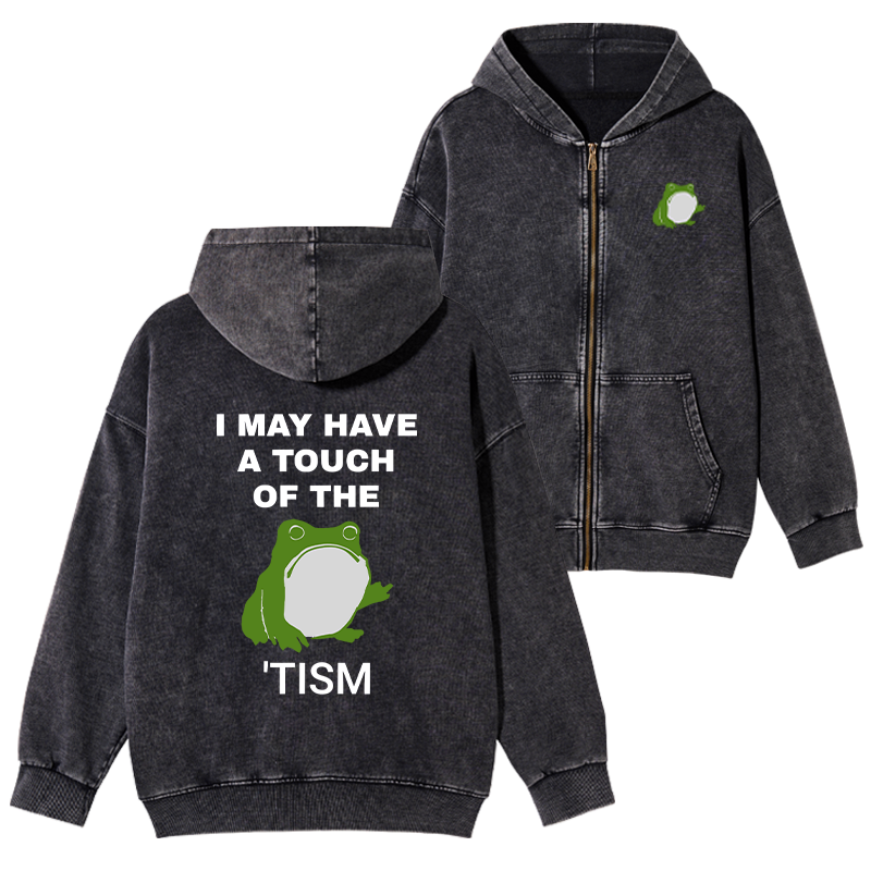 Kyoto-Lion Funny Frog Flipping The Bird Washed Zip Hoodie