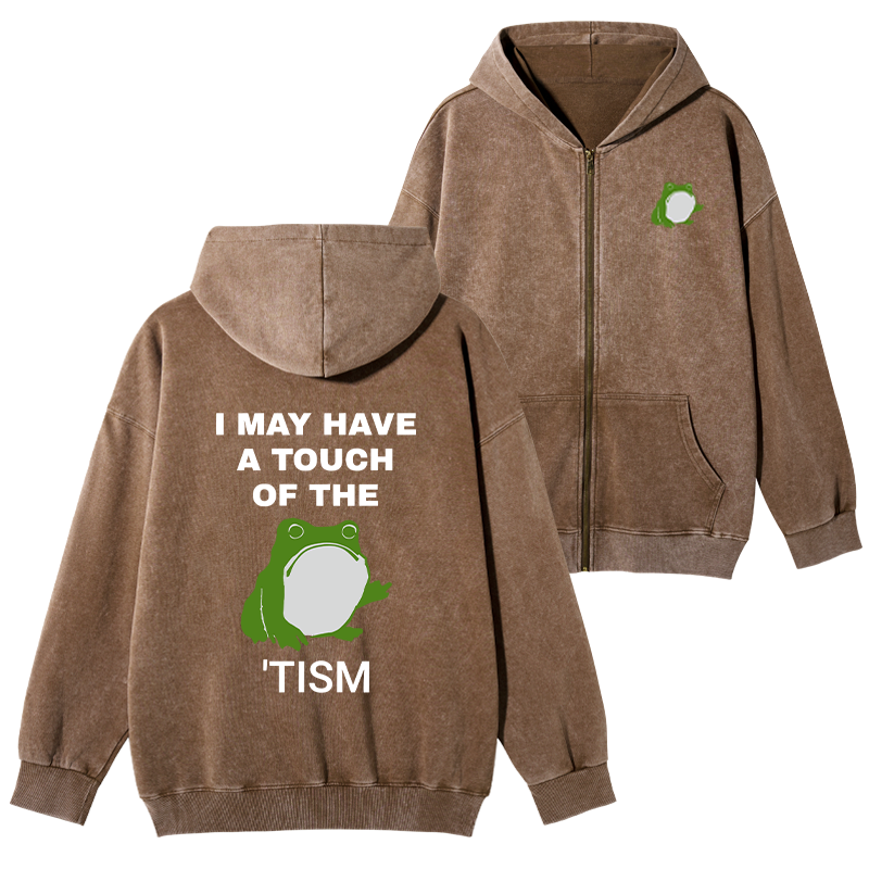 Kyoto-Lion Funny Frog Flipping The Bird Washed Zip Hoodie