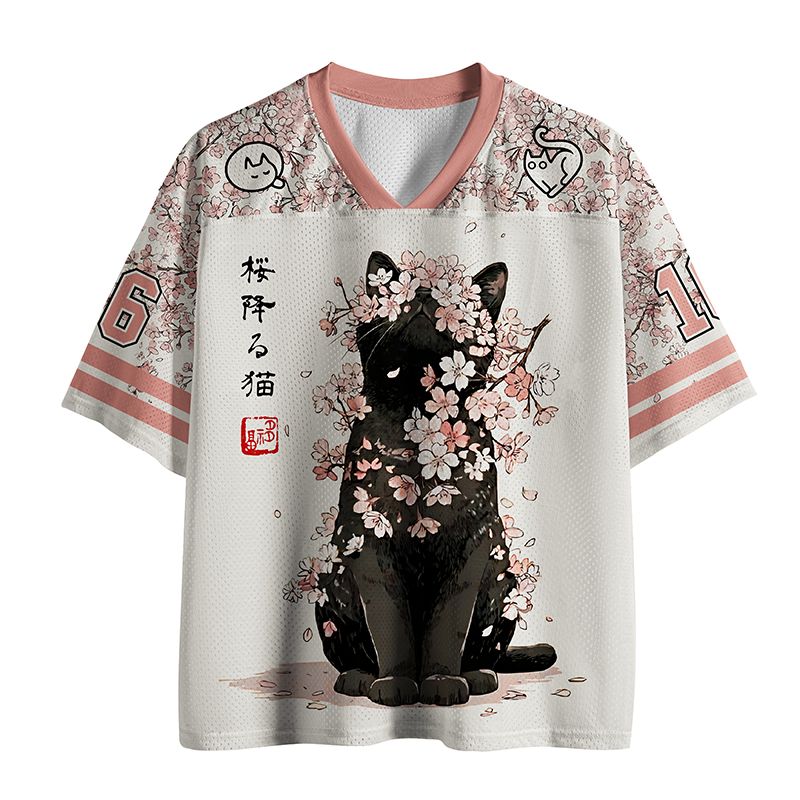 Japanese Black Cat Mesh Jersey for Summer