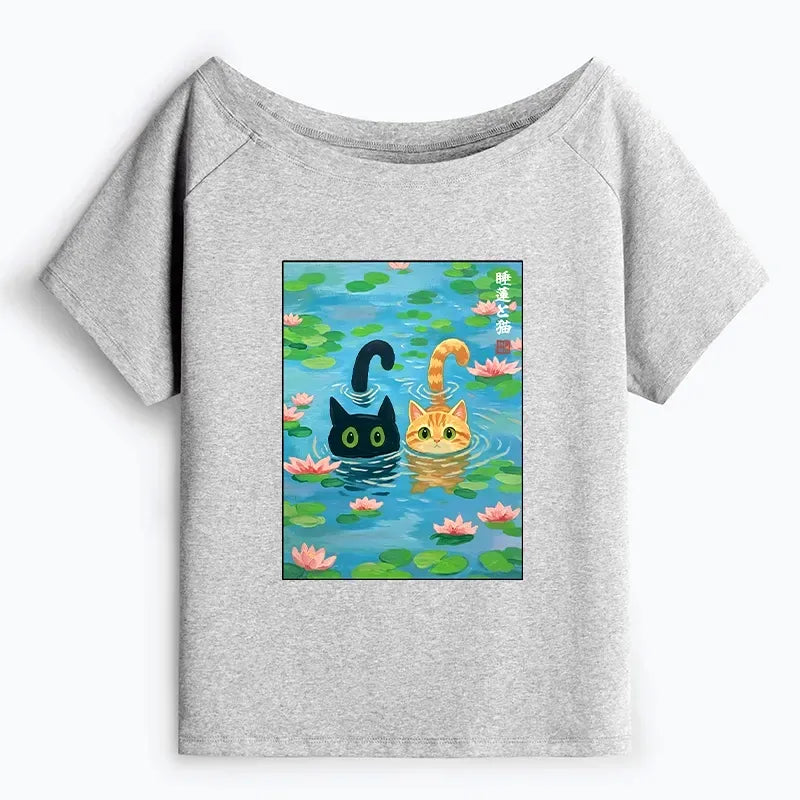 Kyoto Cat Lotus Pond Tee for Vacation