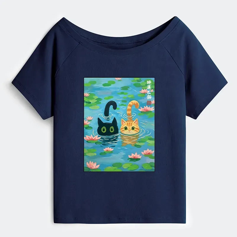 Kyoto Cat Lotus Pond Tee for Vacation