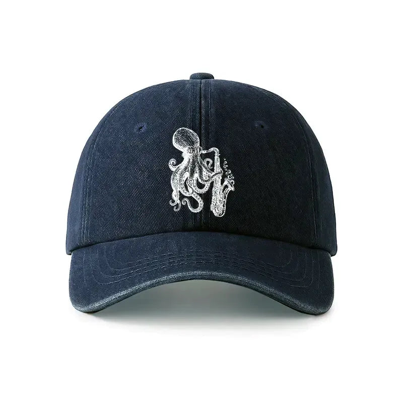 Kyoto-Lion Octopus Playing Saxophone Denim Cap